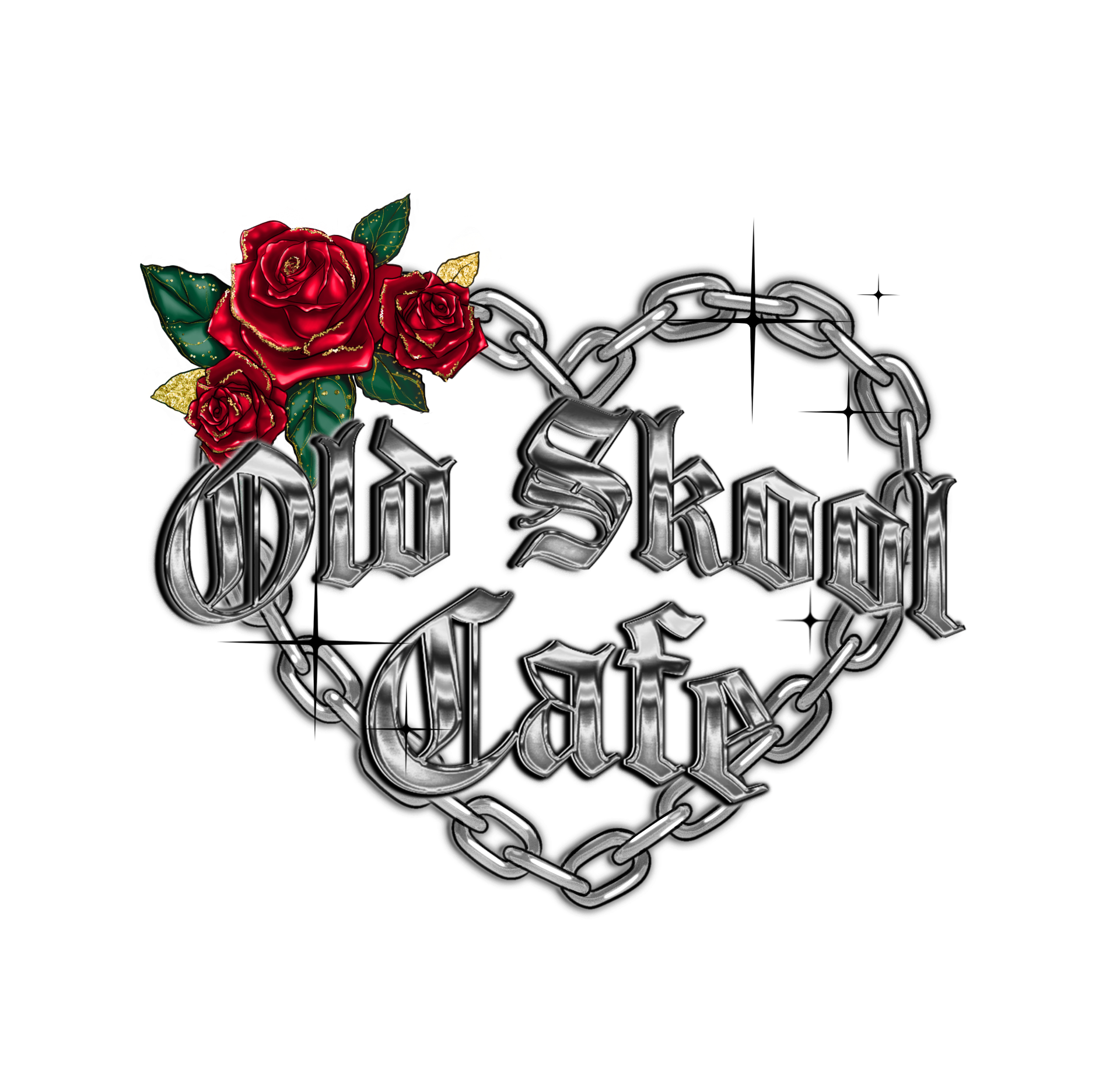 Old Skool Cafe — chrome heart with roses and chains